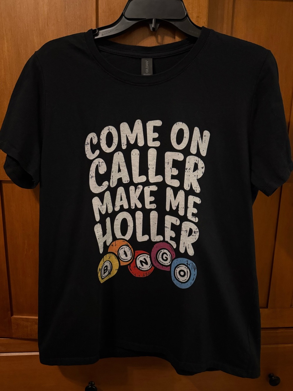 Come On Caller Make Me Holler Bingo Graphic T-Shirt - Size Large Black